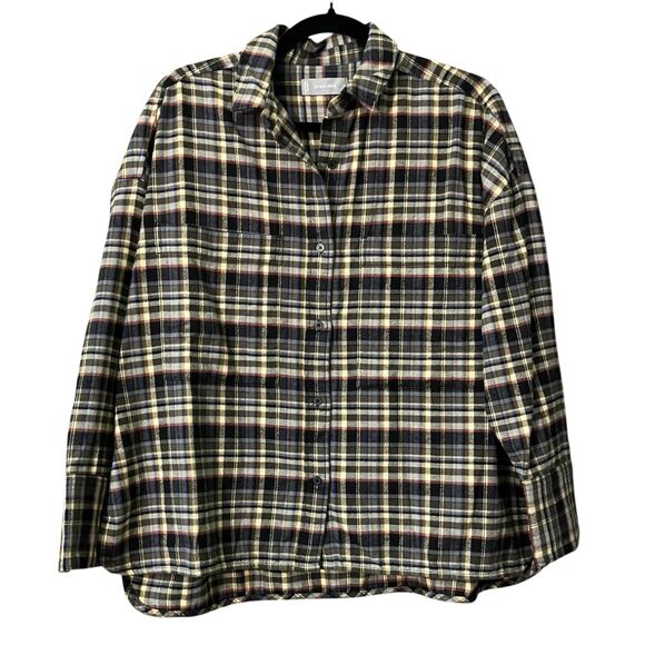 NWT Everlane black plaid boxy flannel button front shirt - Picture 2 of 8